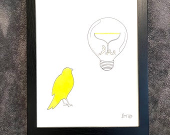 Canary Yellow, Original Artwork, Cover Art, Framed 11x14
