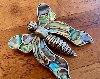 Vintage silver butterfly brooch, abalone