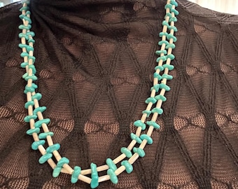 Navajo double strand, turquoise, and white alabaster Santo Domingo necklace