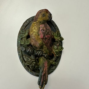 Cast iron vintage door knocker, macaw  parrot