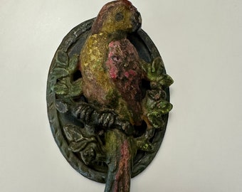 Cast iron vintage door knocker, macaw  parrot