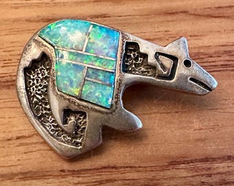 Sterling bear pendant & brooch with opal