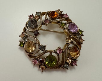 Rhinestone multicolor Monet brooch/pin, vintage.