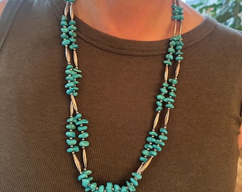 Southwest double strand, turquoise and silver necklace