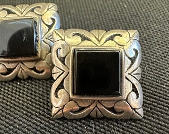 Sterling silver and Onyx vintage earrings