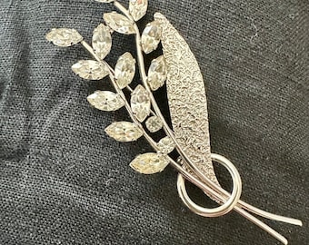 Vintage Signed VAN DELL STERLING Textured   & rhinestone pin/brooch