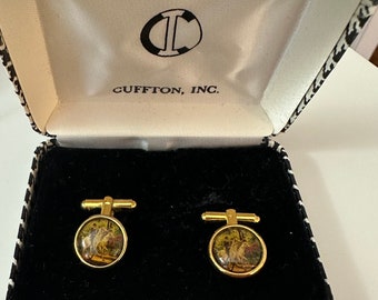 Cufflinks, horseback riders, gold tone.
