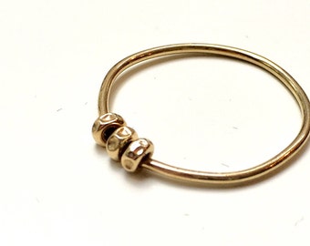 14K Solid Gold Bead Ring - Three Wishes Ring - Travelling 14K Gold Beads - Fidget Ring - Marked 14K