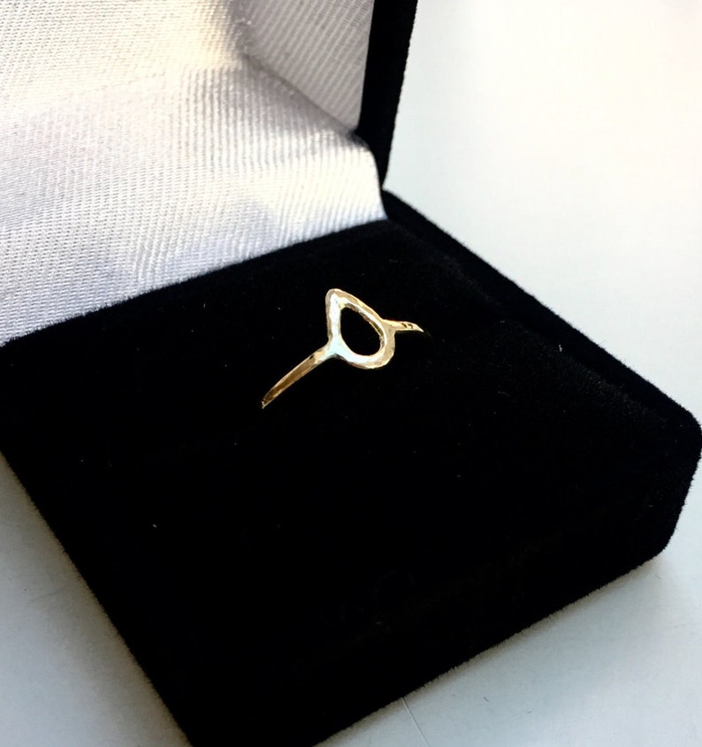 14K Gold Ring Raindrop or Teardrop Shape Open Figure Hallmarked 14K 1.3mm Band SOLID GOLD Hammered Texture