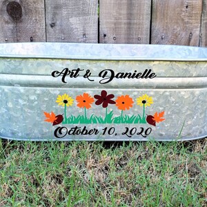 Personalized Galvanized Flower PlanterFlower PlanterGardening AccessoriesMothers Day GiftOutdoor DecorPatio DecorFlower PotGifts Leaves,flowers,text