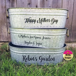 Personalized Galvanized Flower PlanterFlower PlanterGardening AccessoriesMothers Day GiftOutdoor DecorPatio DecorFlower PotGifts text-other