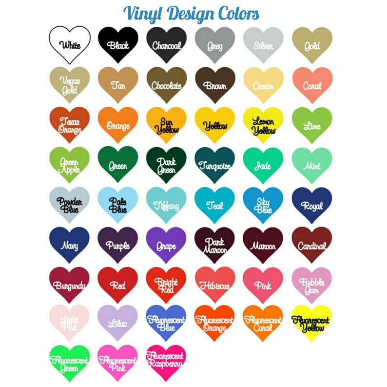 May include: A chart of heart-shaped color swatches with names for each color, including white, black, charcoal, grey, silver, gold, Vegas gold, tan, chocolate, brown, cream, coral, Texas orange, orange, sun yellow, yellow, lemon yellow, lime, green apple, green, dark green, turquoise, jade, mint, powder blue, pale blue, tiffany, teal, sky blue, royal, navy, purple, grape, dark maroon, maroon, cardinal, burgundy, red, bright red, hibiscus, pink, bubble gum, light pink, lilac, fluorescent blue, fluorescent orange, fluorescent coral, fluorescent yellow, fluorescent green, fluorescent pink, fluorescent raspberry.