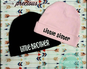 Personalized Baby Beanie, Little Brother, Little Sister Hats