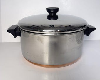 Olla Revere Ware de 4.5 cuartos: Acero inoxidable vintage con fondo de cobre, fabricada en EE. UU.