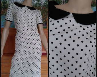 Vintage 50s/60s Cotton Dress/Shirtwaist/1950 Rockabilly Pinup/Polka Dot/Ivory White Black/Size S/1960 Mad Men~Mrs. Maisel/Casual Summer