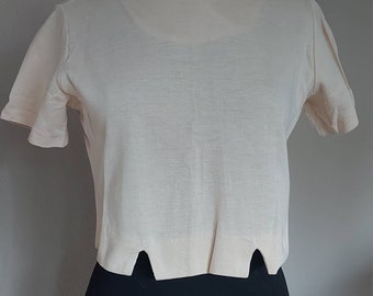 Vintage 50er/60er Crop Top Shirt/Creme Ivory Strick Baumwolle/M/L Büste 40/1950 Rockabilly Pin-Up/1960 Mad Men~Mrs Maisel/Spring Summer/ Viva