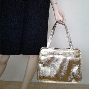 MOD Vintage Gold Lame Metallic 60s/70s Purse Handbag 1960 Mad Men/1970 Modern Cocktail Holiday Party