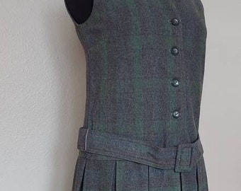 Italian Wool Vintage 50s/60s Dress Jumper/Plaid Green Gray Purple/Size M 11/1960 Mrs Maisel~Mad Men/Deadstock/ Fall Winter