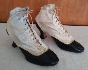 Vintage Capezio-danslaarzen zwart witte leren zolen/antiek 1900 prairie Wild West steampunk Victoriaans/Edwardiaans/Veterschoenen/Boho-bruiloft