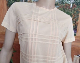 Butter Yellow Vintage 50s/60s Sheer Nylon Blouse Top~Shirt/Bust 38 Sz 14/1950 Rockabilly Pin up/VLV/1960 Mad Men~Mrs Maisel/Spring Summer