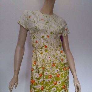 Vintage 50s/60s Dress/Yellow Green Orange Flower/1950 Rockabilly Pinup/Sz 6  S/1960 Mad Men~Mrs Maisel/Spring Summer Party/Leslie Fay