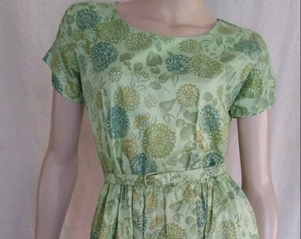 Vintage 50s/60s Mint Green~Blue Dress/1950 Rockabilly Wedding Party/Floral/Sz M~L/Spring/1960 Mad Men~Mrs Maisel/Easter St Patrick's