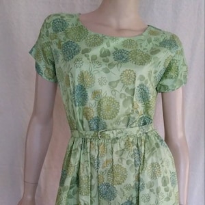 Vintage 50s/60s Mint Green~Blue Dress/1950 Rockabilly Wedding Party/Floral/Sz M~L/Spring/1960 Mad Men~Mrs Maisel/Easter St Patrick&#39;s