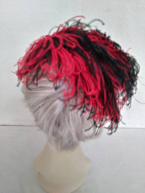 Fabulous Vintage 40s/50s Hat/Black Wool Felt/Red … - image 4