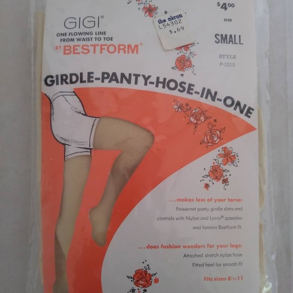 Vintage Girdle-Pantyhose all in ONE/ Hosiery 50s/60s /Yellow Stockings Pair Nylon/ Original Package Ladies  Size S/ 8 1/2-11