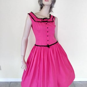 PINK Vintage 50s/60s Cotton/ 1950 Party Sun Dress/ Swing Dance Rockabilly VLV Pin-up/Medium 8/ Spring Summer/Mad Men~Mrs Maisel/Engagement