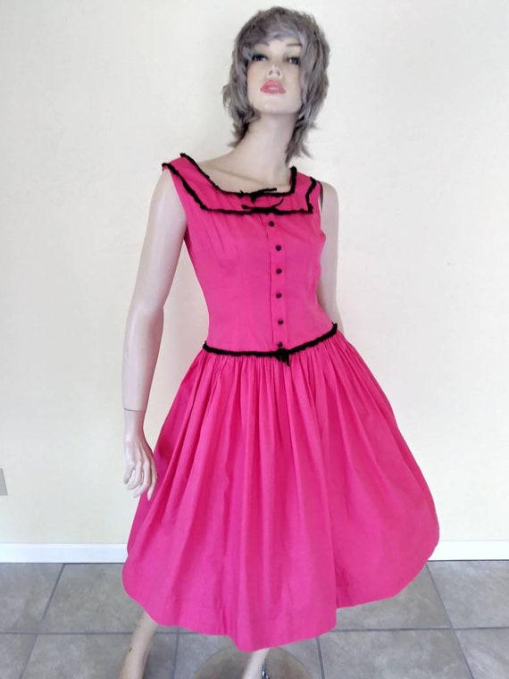 PINK Vintage 50s/60s Cotton/ 1950 Party Sun Dress… - image 1