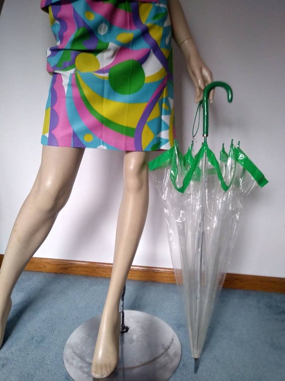 Vintage 50s/60s/70s  Umbrella/Green Clear Vinyl/W… - image 2