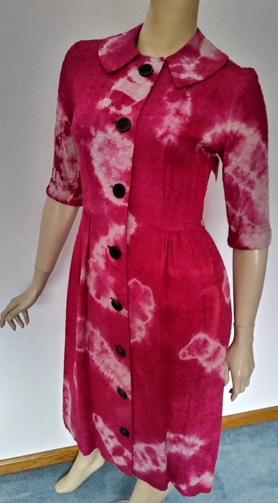 Vintage 50s/60s Dress/Pink Tie Dye/1950 Rockabill… - image 7