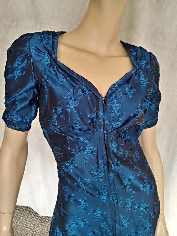 Vintage 30s/40s Zipper Front Brocade Dress Blue Ev