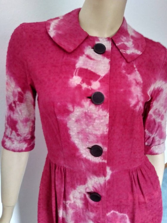 Vintage 50s/60s Dress/Pink Tie Dye/1950 Rockabill… - image 2