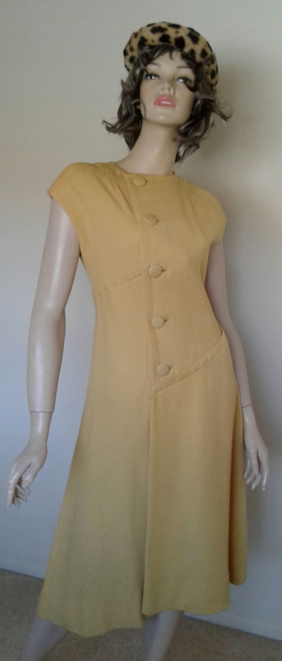 Vintage 40s/50s Yellow Wool Dress 1940 1950 1960 D