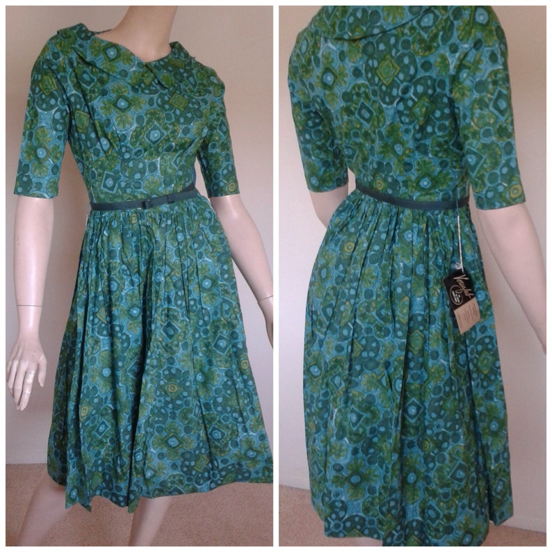 Vintage 50s/60s Shirtwaist Cotton Dress/green - Etsy