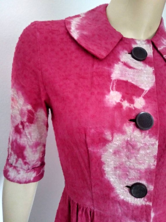 Vintage 50s/60s Dress/Pink Tie Dye/1950 Rockabill… - image 6