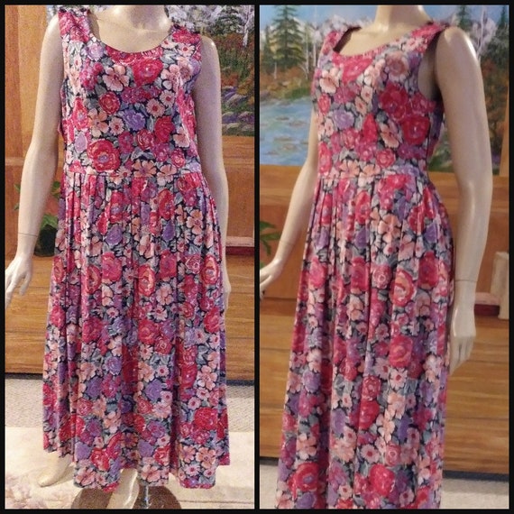 Vintage 80s/90s Laura Ashley Cotton Dress/ Floral… - image 1