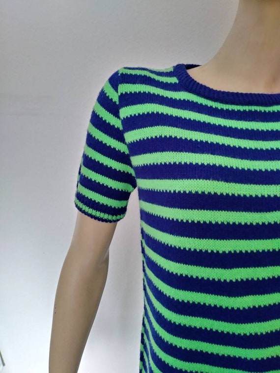 Vintage 60s/70s Knit Dress/Green Blue/Shift/1960 … - image 6