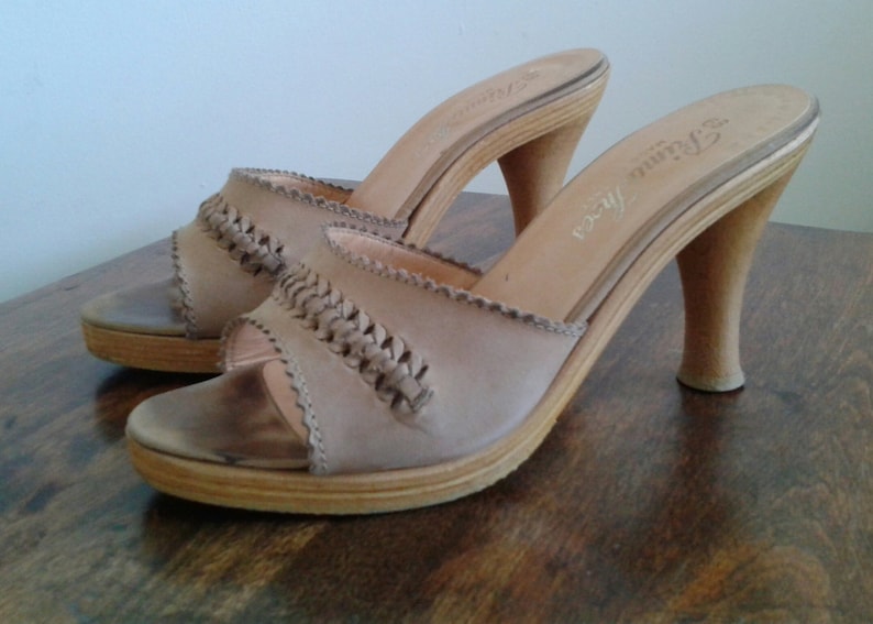 Vintage 50s Leather Mules/ Wood Heels Shoes/italian PRIMA | Etsy