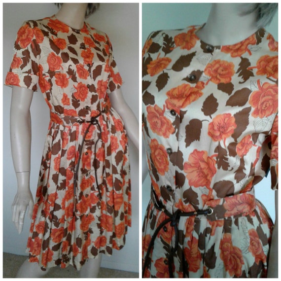 Vintage 50s/60s Garden Party Dress/Shirtwaist/Ivo… - image 1