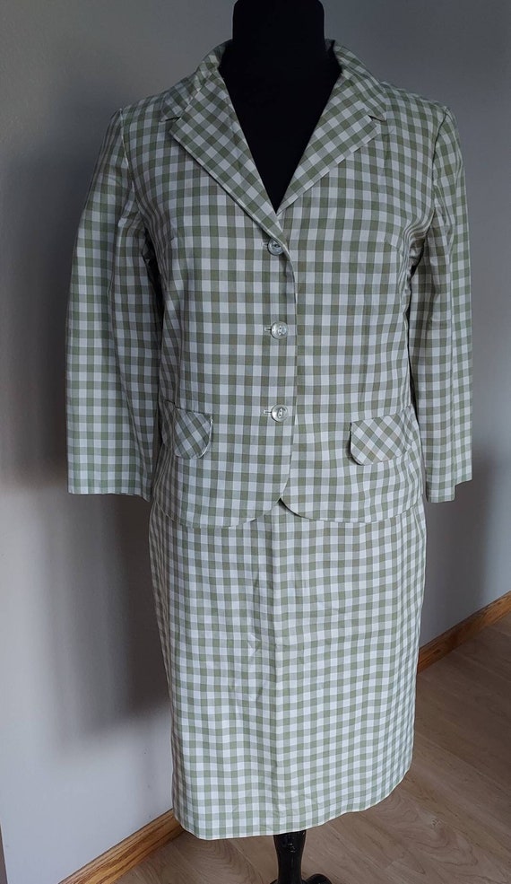 Vintage 60s/70s Suit/Gingham Green White Checked C