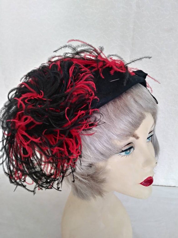 Fabulous Vintage 40s/50s Hat/Black Wool Felt/Red … - image 6