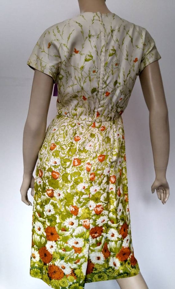 Vintage 50s/60s Dress/Yellow Green Orange Flower/… - image 3