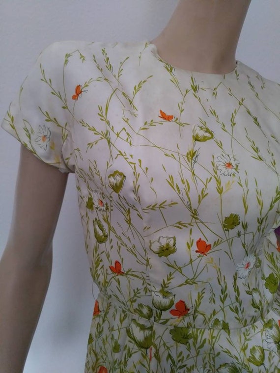 Vintage 50s/60s Dress/Yellow Green Orange Flower/… - image 2