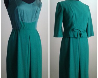 Vintage 60's MOD Green Wiggle Dress Set/Jacket/1960 Mad Men~Mrs Maisel/Modern/Pinup Girl/Sz Medium/Emerald Green/Designer "RONA"