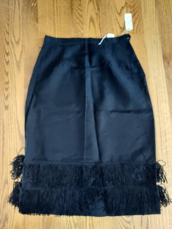 Vintage 50s/60s Fringe Skirt/ Black Linen Wiggle P