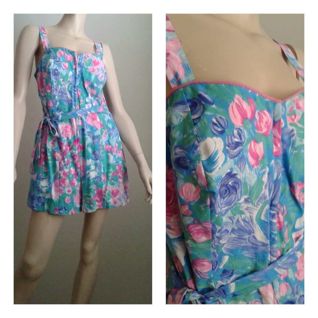 1970s CEEB Floral Playsuit – Poolside Glamour L/XL+ main image 0