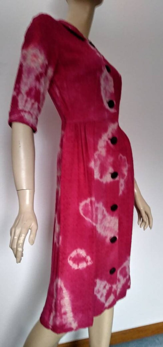 Vintage 50s/60s Dress/Pink Tie Dye/1950 Rockabill… - image 5